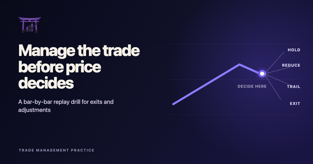 ChartDojo education cover showing a rising price path branching into hold, reduce, trail, and exit choices.